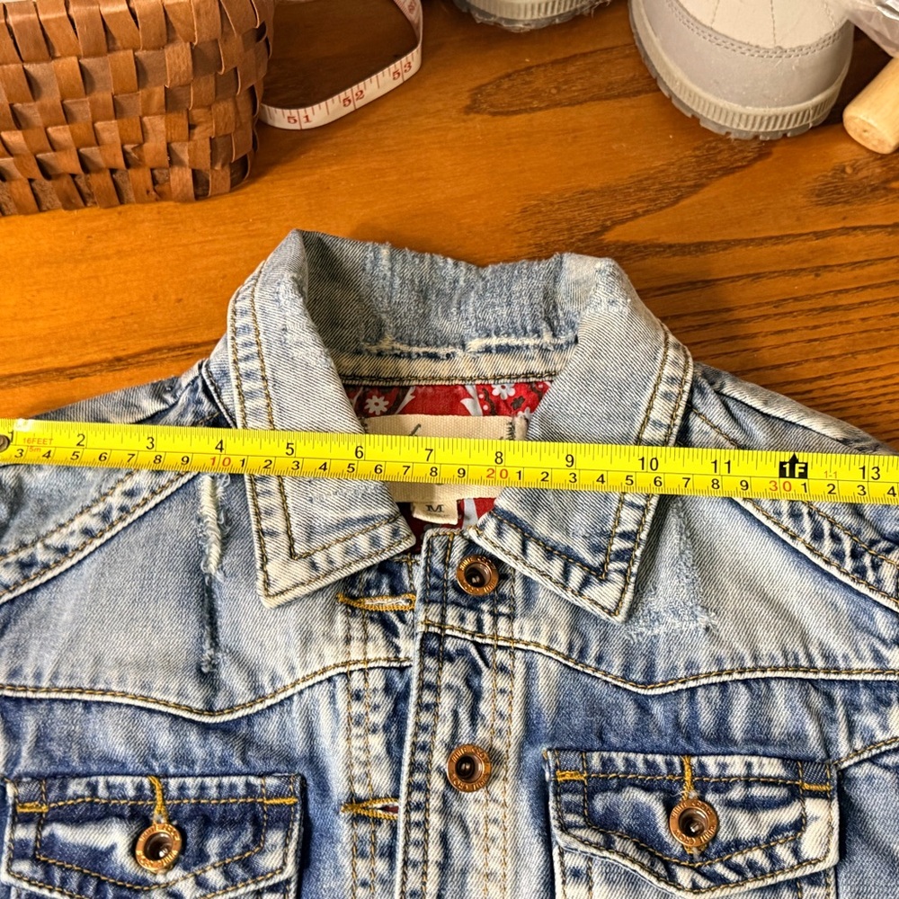 White Crow Distressed Denim Jacket with Red Bandana Backing - Picture 4 of 6